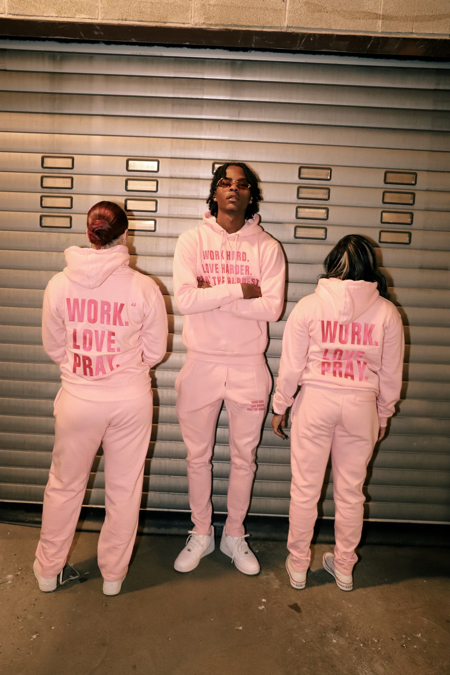 PINK WORK LOVE PRAY HOODIE